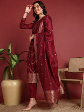 Polyester Ethnic motifs Maroon Indian Ethnic-PKSKD2401